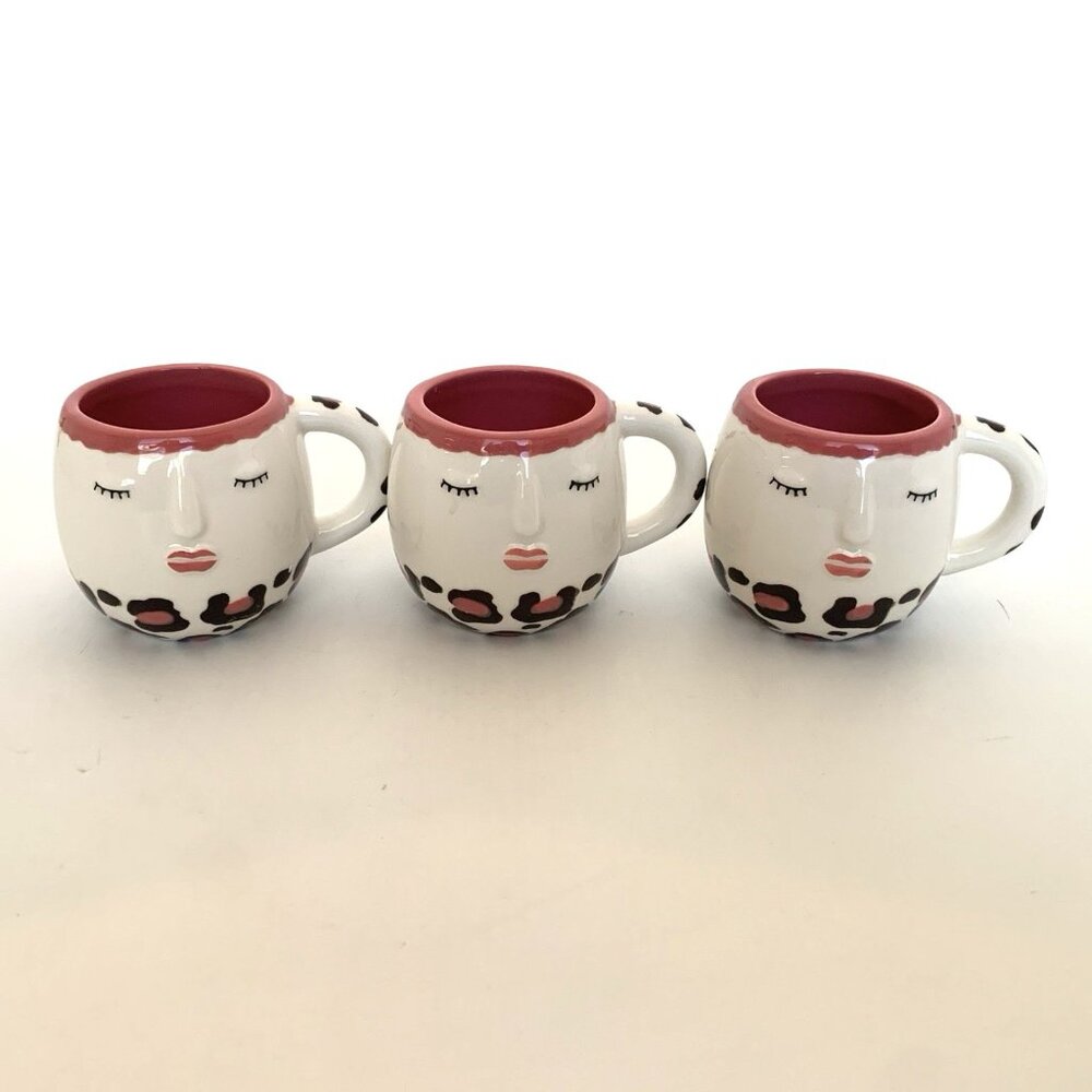 Lang Design Ceramic Espresso Mug Coffee Tea Set of 3 Face Animal Print Demitasse
